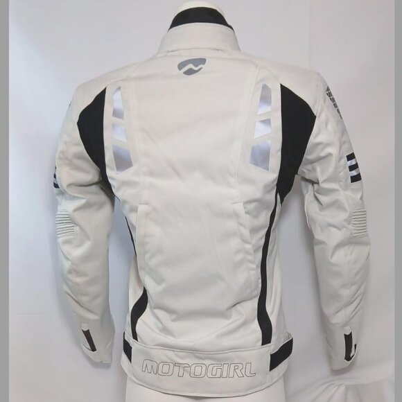 White MOTOGIRL JACKET by MOTOBOY Women's Sz 4 SMALL Blk Zip Motorcycle Messenger - Picture 4 of 11